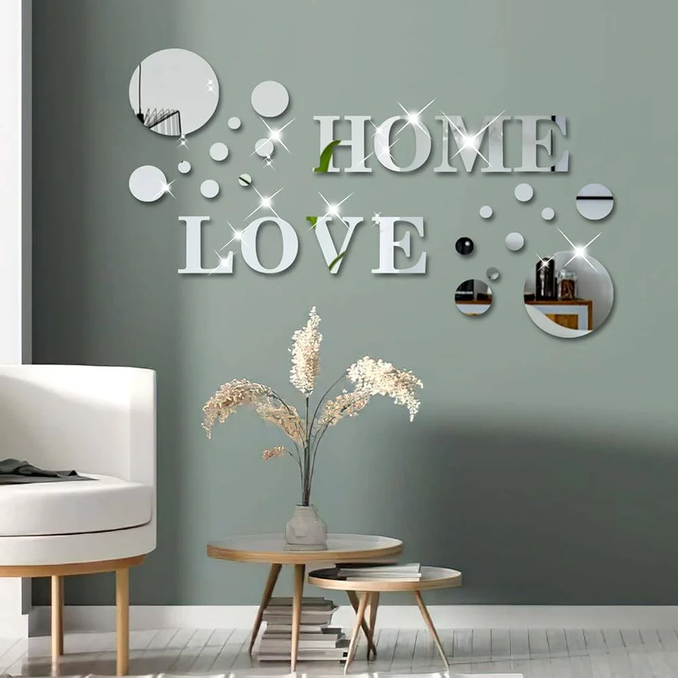 61wOZJDAi_L._AC_UF1000_1000_QL80.webp 3D Wall Decor Home Sign & Love Letters and Round Shaped,DIY Mirror Effect Wall Decals Removable Decor for Living Room Bedroom TV Background,Modern Fashion Home Decoration - Image 1