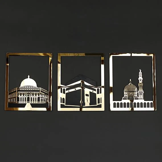 71Db4n7gUBL._AC_SX569.webp Masjid Al Aqsa, Masjid Al-Haram & Masjid An-Nabawi Islamic Wall Art | Acrylic Kaaba Wall Decor - Image 2
