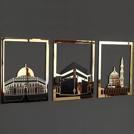 71rGQ7g0-BL._AC_SX569.jpg Masjid Al Aqsa, Masjid Al-Haram & Masjid An-Nabawi Islamic Wall Art | Acrylic Kaaba Wall Decor - Image 4