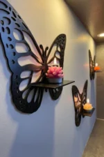 Decorative Butterfly Wall Shelf with Candlestick - Image 4